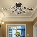 Vintage Crystal Branches Leaf Semi-Flush Mount Chandelier | 8-Light LED, 31.19'' Wide, Antique Brass - Lamp Outdoor