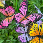 Detailed shot of vibrant butterfly wing patterns on solar-powered garden light decorations