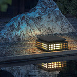 Elegant Solar LED Garden Lamp Vintage Hollowed Pattern, Weatherproof Metal Design - Lamp Outdoor