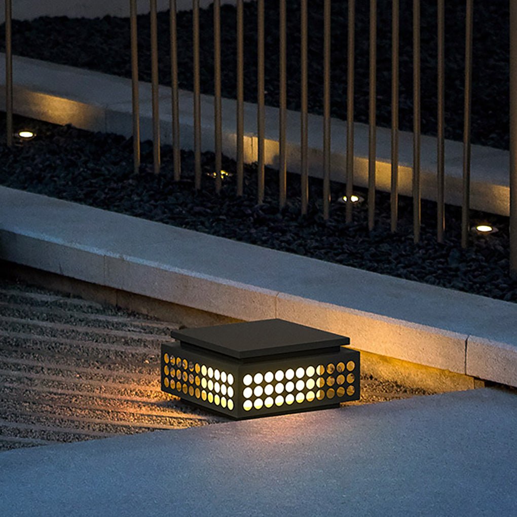 Elegant Solar LED Garden Lamp Vintage Hollowed Pattern, Weatherproof Metal Design - Lamp Outdoor