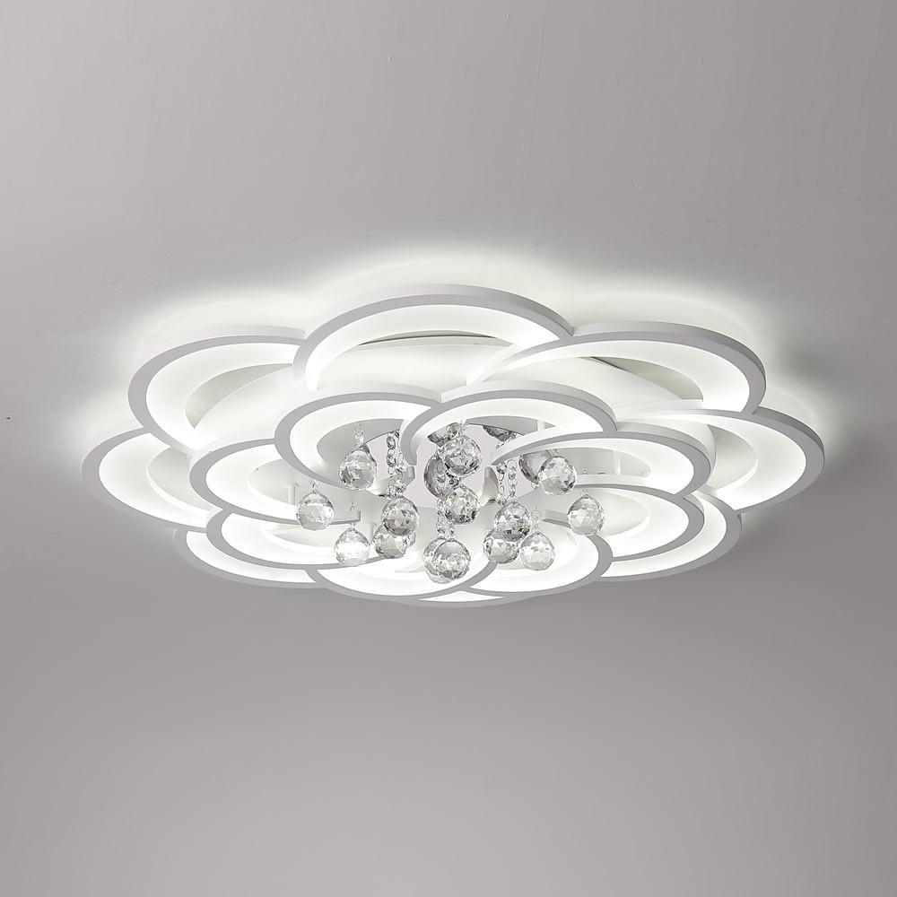 Modern Floral Acrylic LED Flush Mount Ceiling Light with Elegant Crystal Teardrops - Lamp Outdoor