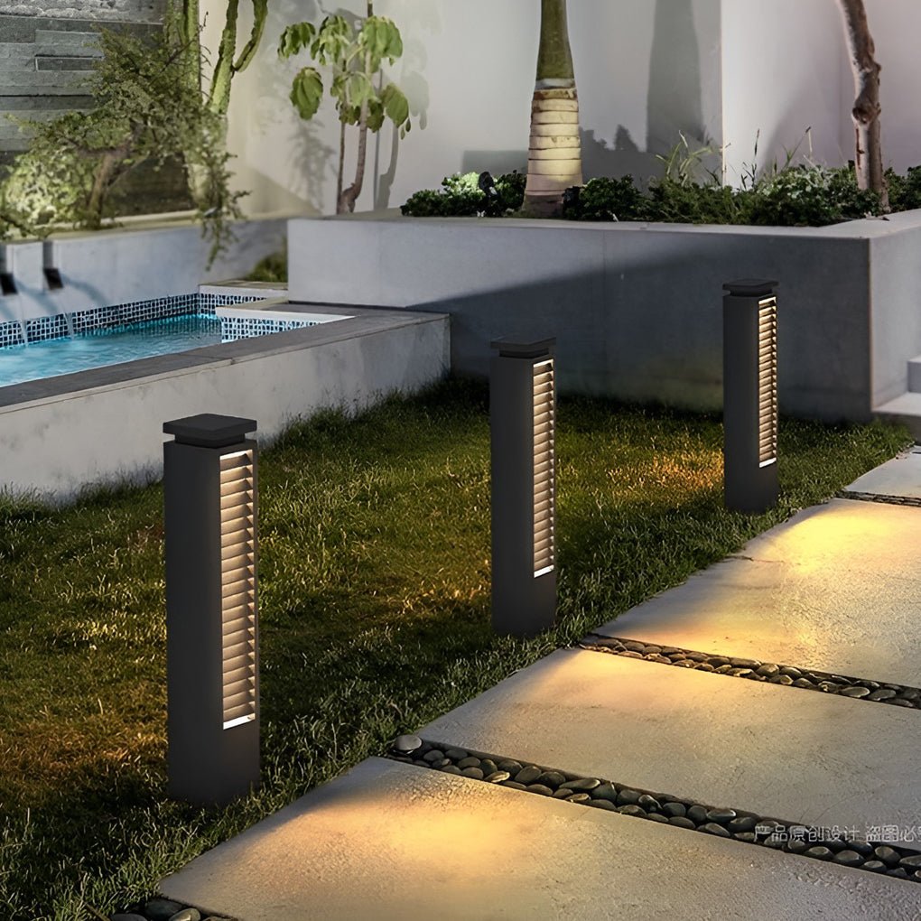 Sleek Stainless Steel LED Louvered Pathway Bollard Lights Modern Waterproof Design