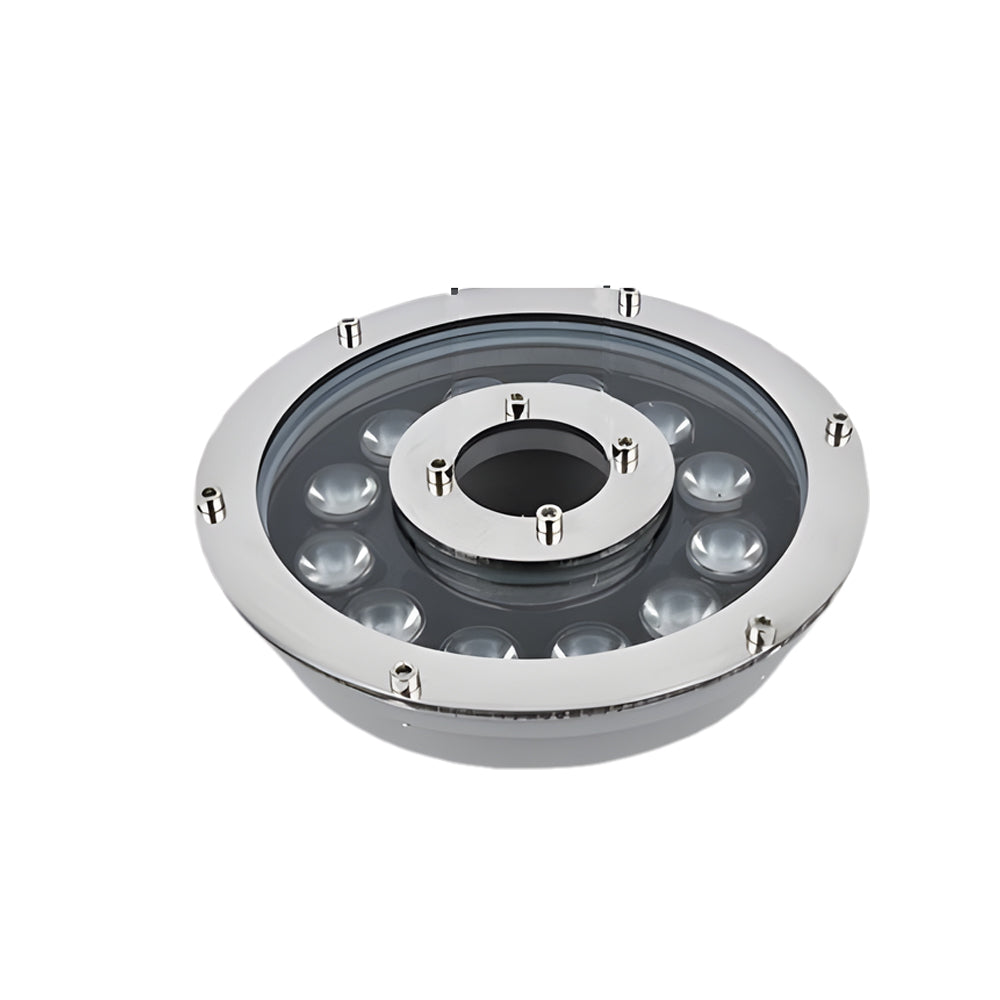 Waterproof LED fountain light featuring spotlights positioned around circular frame