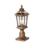 Weathered bronze post light with traditional lantern design displaying authentic aged patina finish