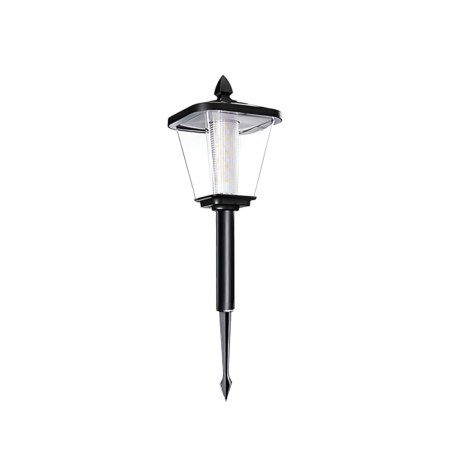 Decorative wicker-style solar garden light with textured shade design