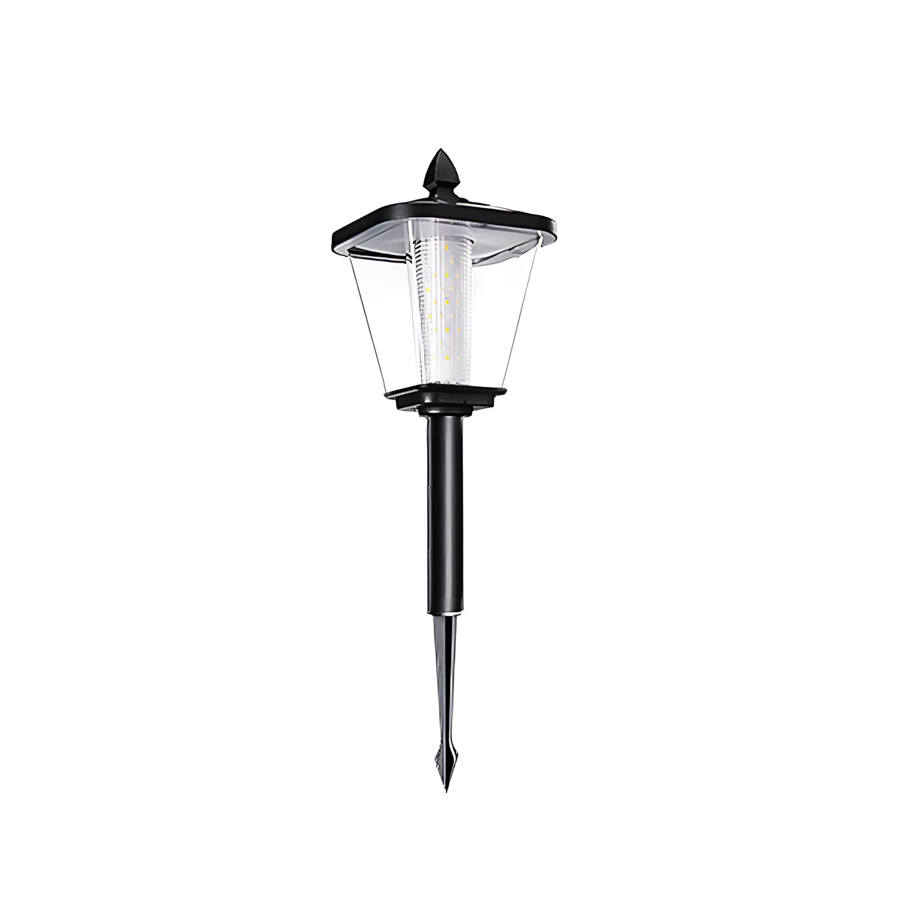 Decorative wicker-style solar garden light with textured shade design
