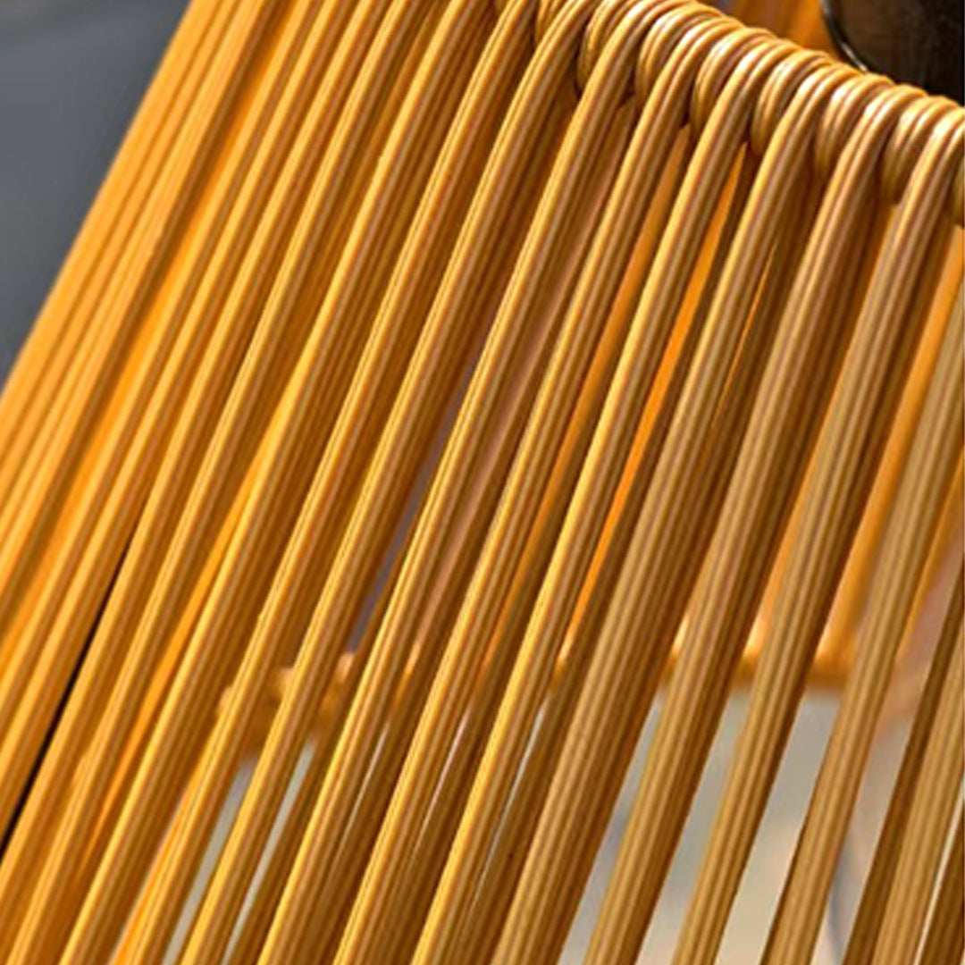 Detailed texture of natural woven rattan material showing intricate basket-weave pattern on lampshade