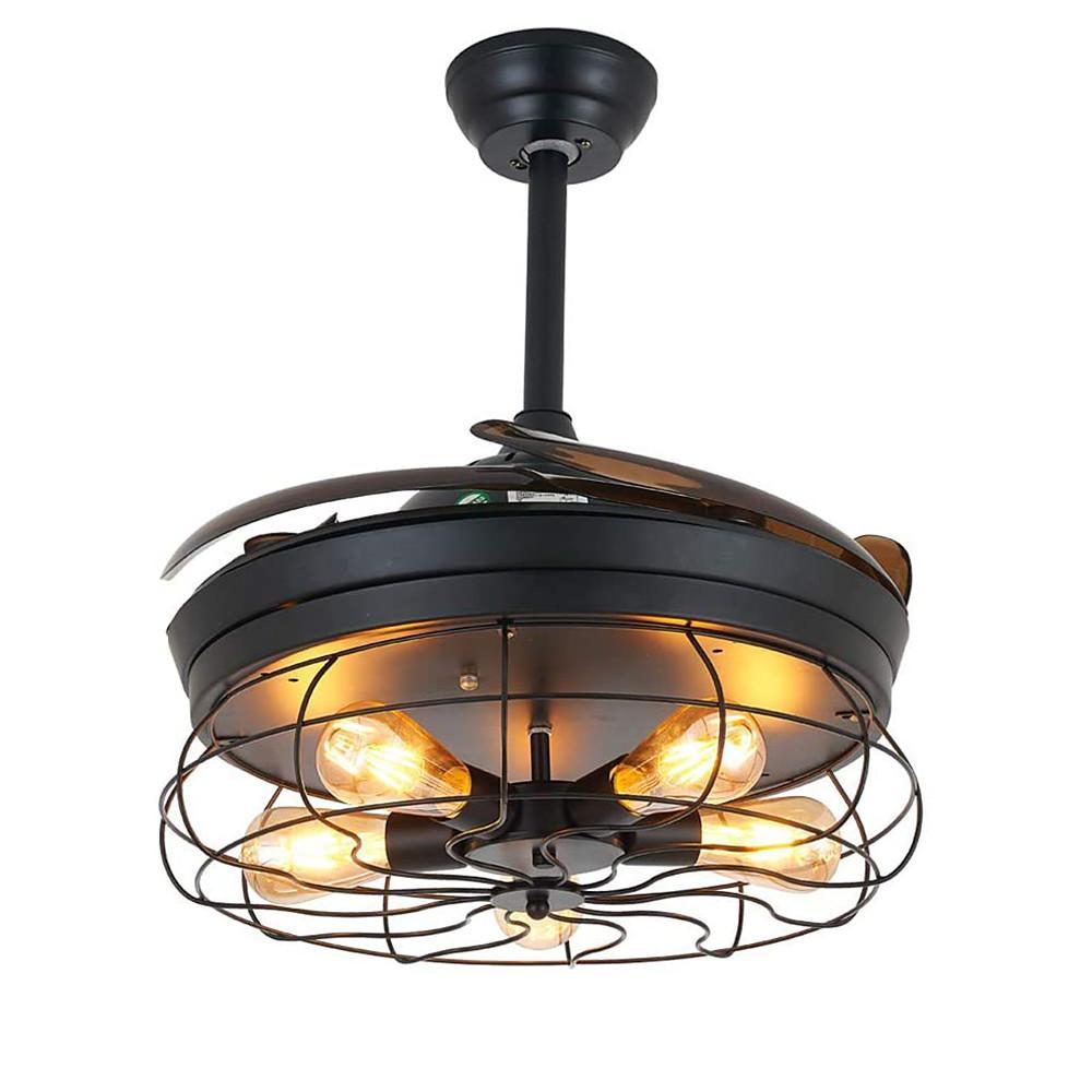 3 Bladed Farmhouse Retractable Ceiling Fan with Light - Lamp Outdoor
