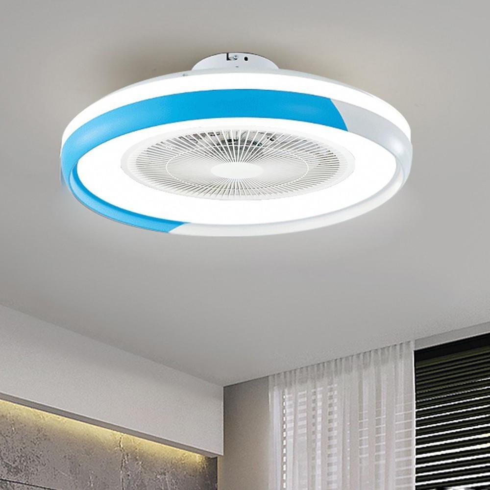 Circular Dimmable Flush Mount Bladeless Ceiling Fan with Light and Remote - Lamp Outdoor