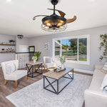 3 Bladed Farmhouse Retractable Ceiling Fan with Light - Lamp Outdoor